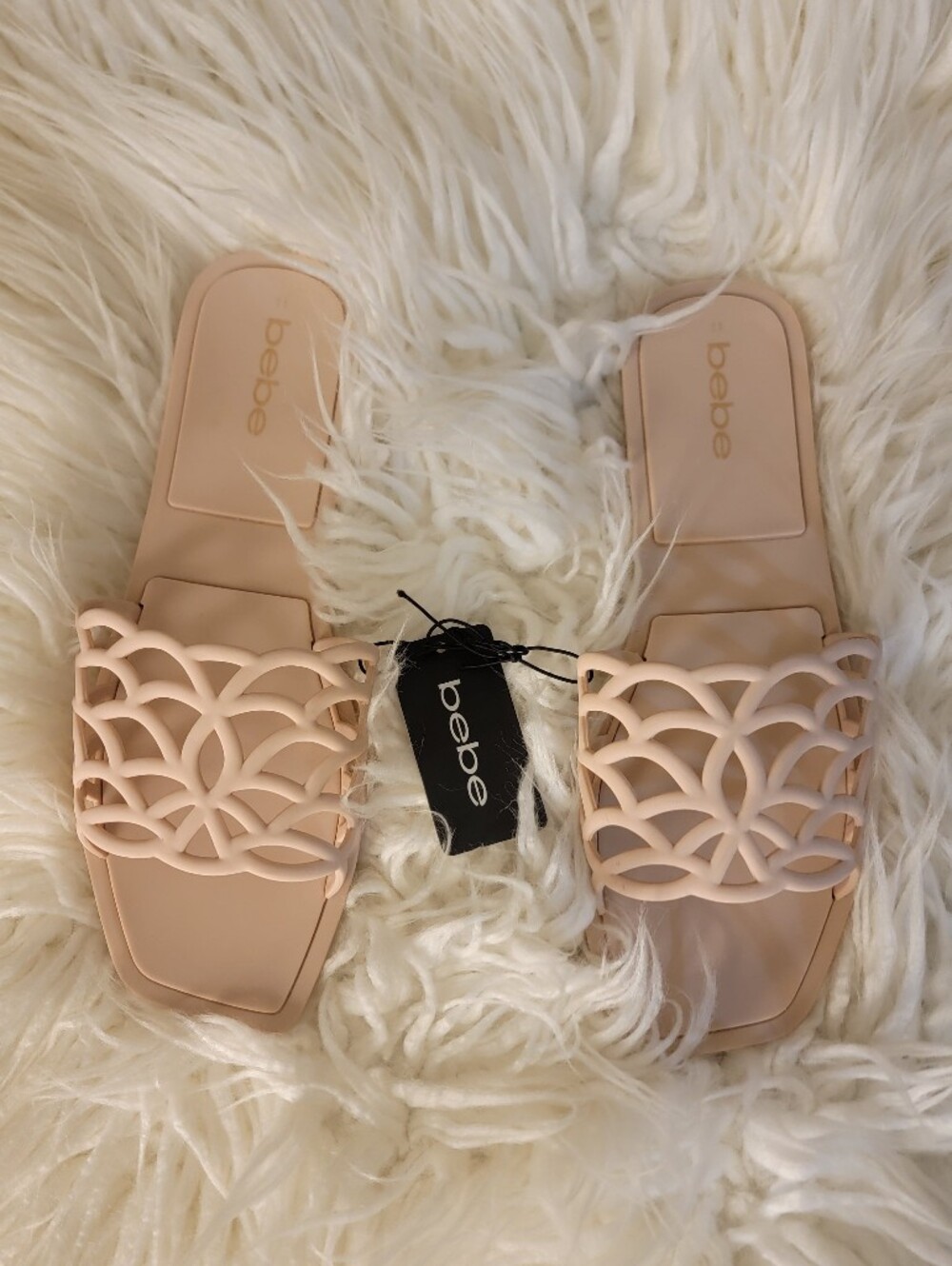 🆕🩴Bebe Logo Jelly Woven Vamp Slide Sandals, Blush, Sz 11